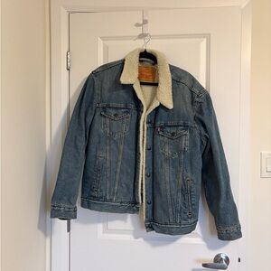 Levi's Blue Denim Sherpa-Lined Jacket with Cream Collar